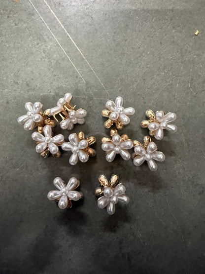 Korean Style Small Pearl Mini Hair Claw Clips with Flower Design (Pack of 10)