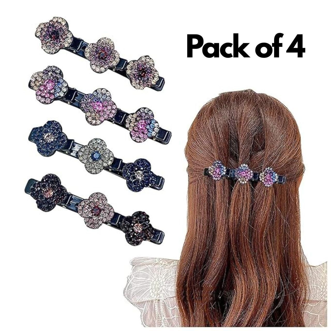 Crystal Stone Braided Hair Clips Pack of 4